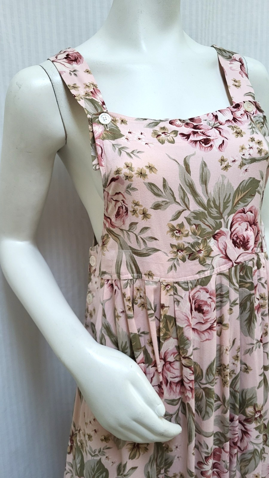 Vintage Moda Int’l Pink Cabbage Rose Print Rayon Jumper Dress – Size S