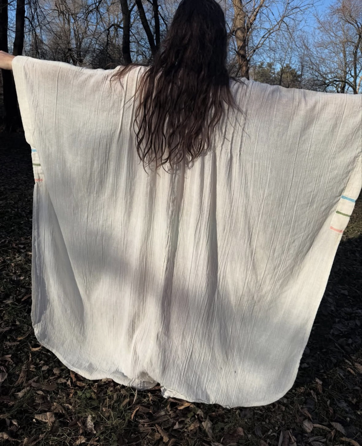 Vintage 1970s Cotton Gauze Ribbon Caftan Open Size