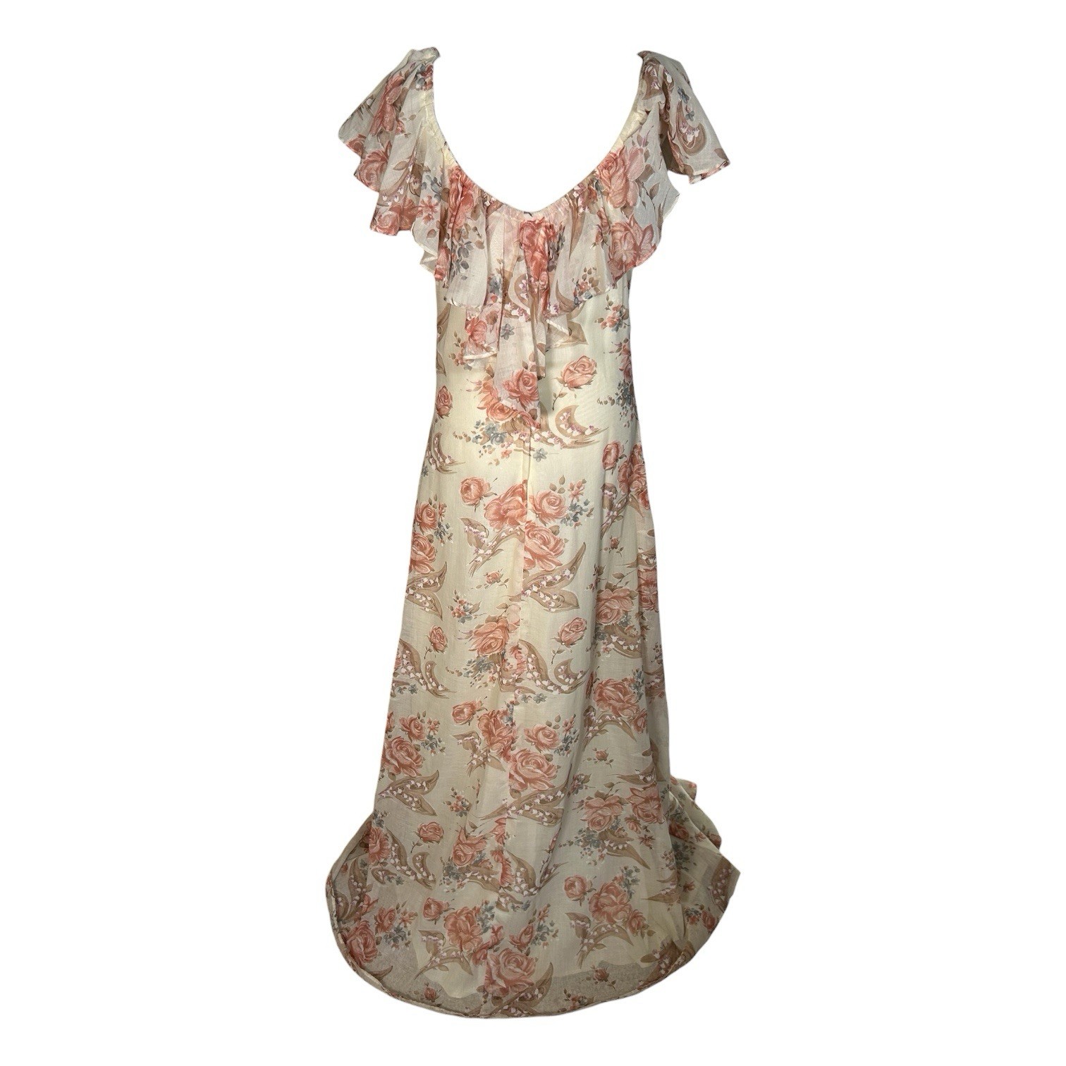 VTG 70s Zum Zum Floral Ruffle Peasant Prairie Ruffle Maxi Dress Cottagecore S/M