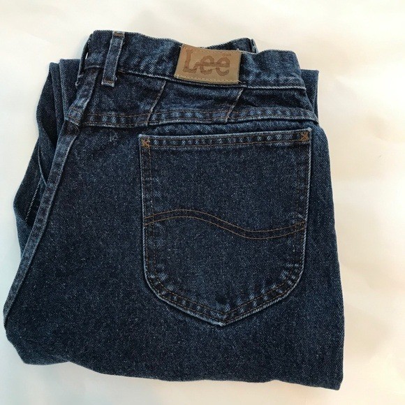 Vintage Lee High Waisted Mom Jeans Dark Wash Tapered Leg Made in USA Size 16 Med