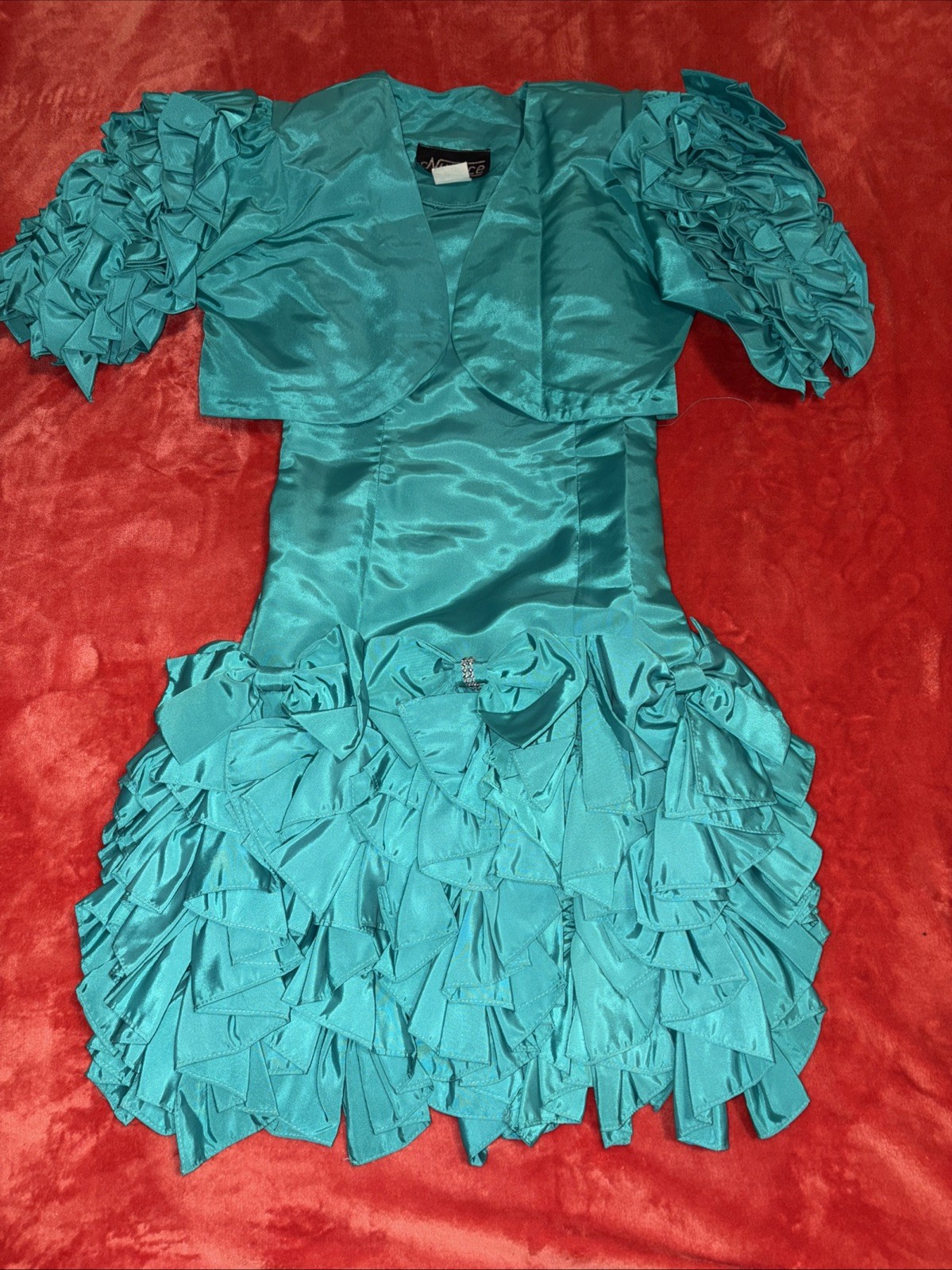 Vtg Nuance Dress Womens Green Bow Taffeta Formal Party 80s Prom