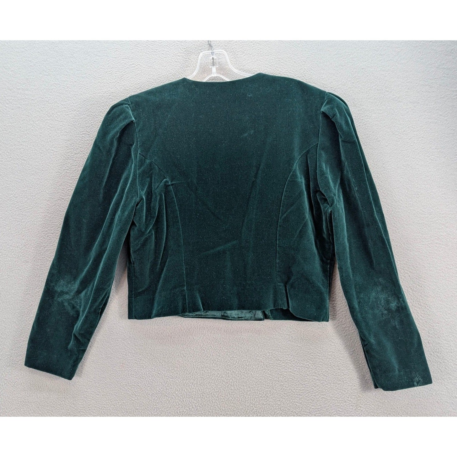 Vtg Maggie Breen Velvet Cropped Jacket Women 10M Green Puff Sleeve USA Retro 80s