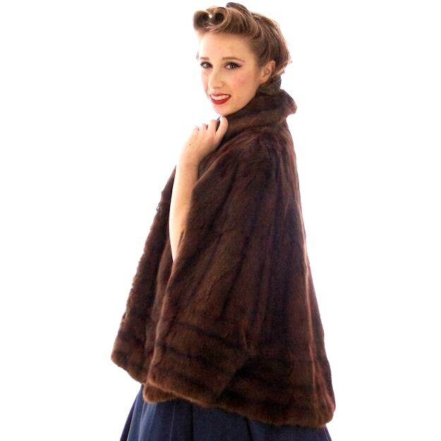 VTG 40s Dark Brown Sable Fur Convertible Stole Cape Hollywood Glamour O/S