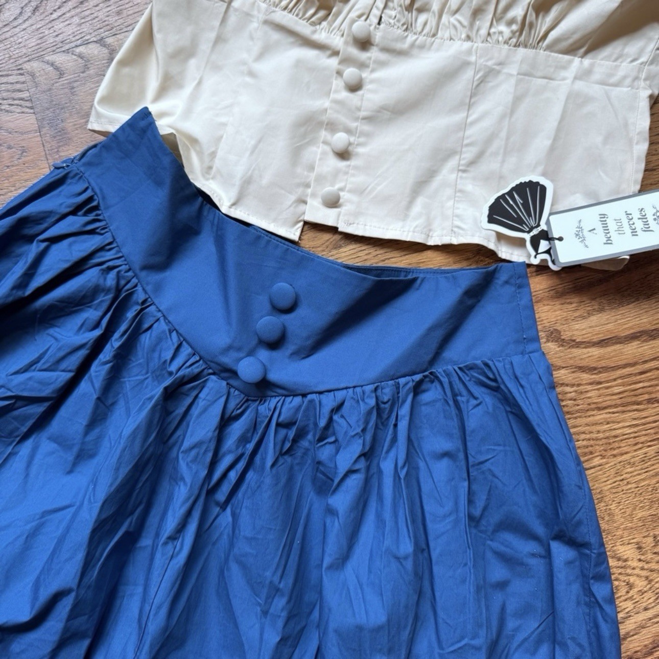 Vintage 2 piece Retro Stage Cream and Blue 1940’s Dress