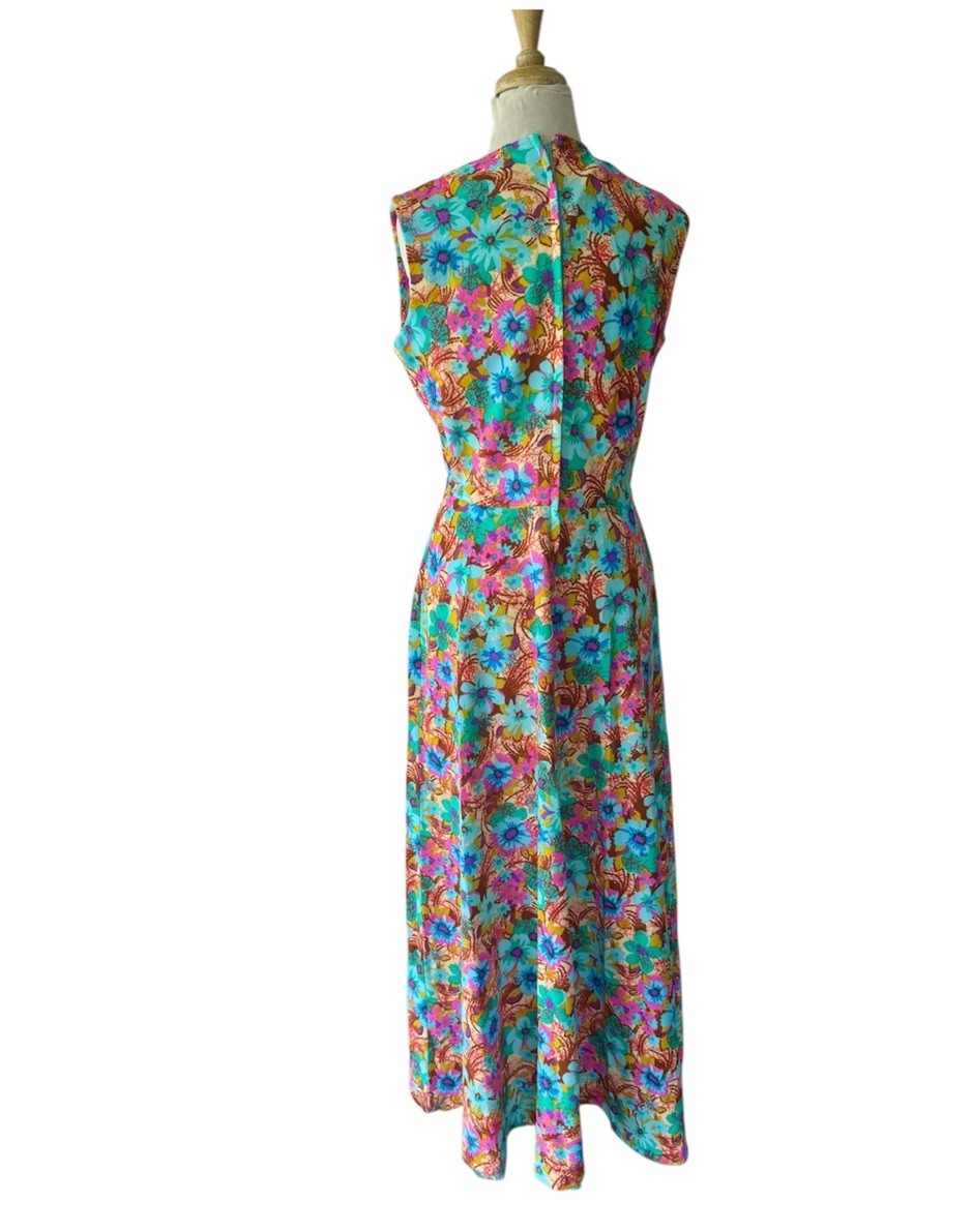 Vtg 1970s It’s Better Hawaiian Floral Maxi Dress Sz M/L Flower Power MoD Tiki