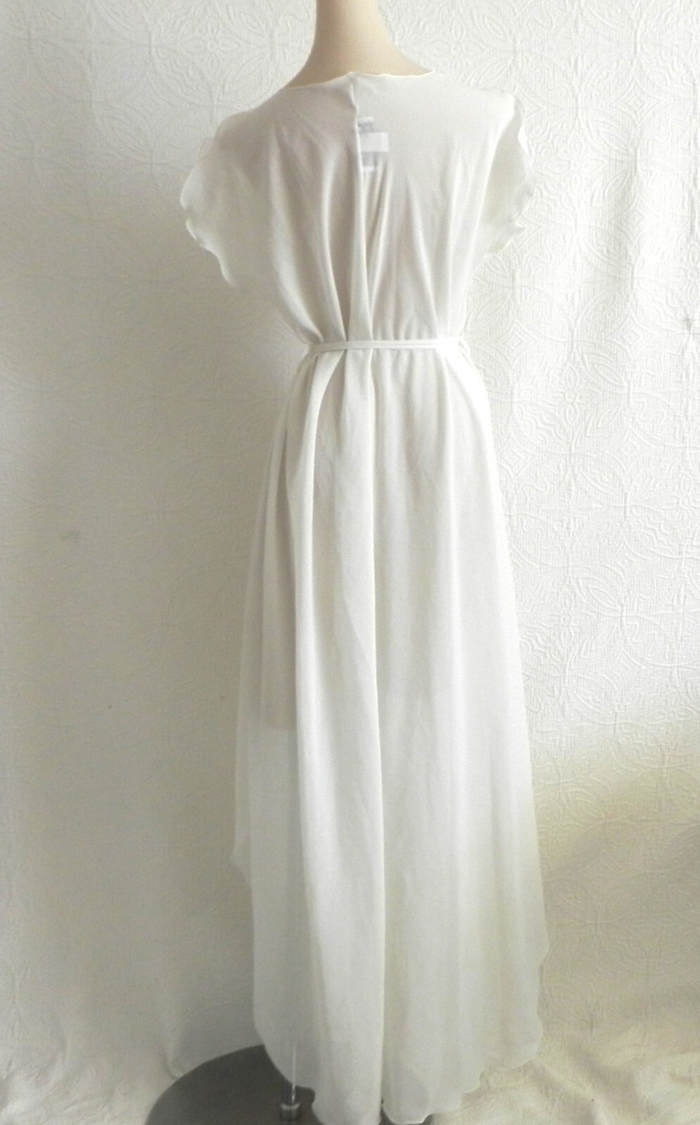 Vtg Georgette Trabolsi Robe Chiffon Maxi Cap Sleeve Belted Ruffle Size S