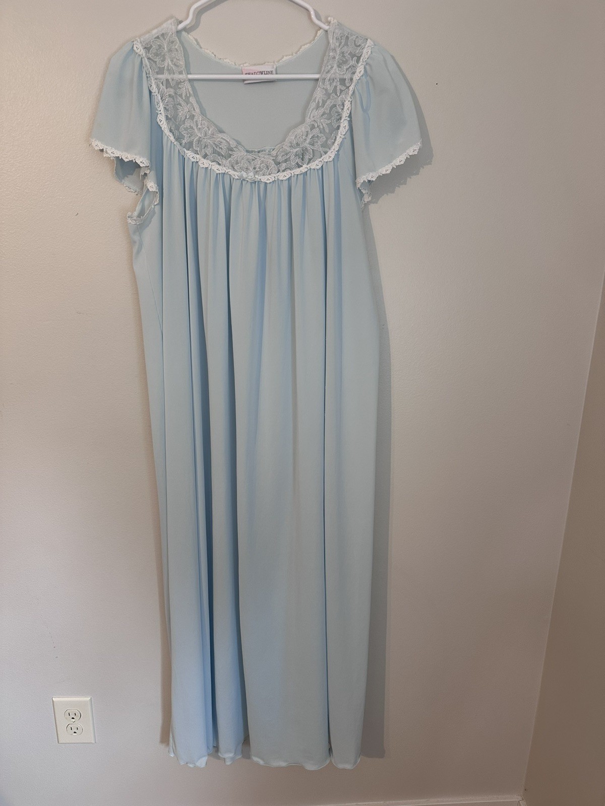 VTG Shadowline Soft Blue Nightgown Negligee L Maxi Free Flowing Loose Fitting