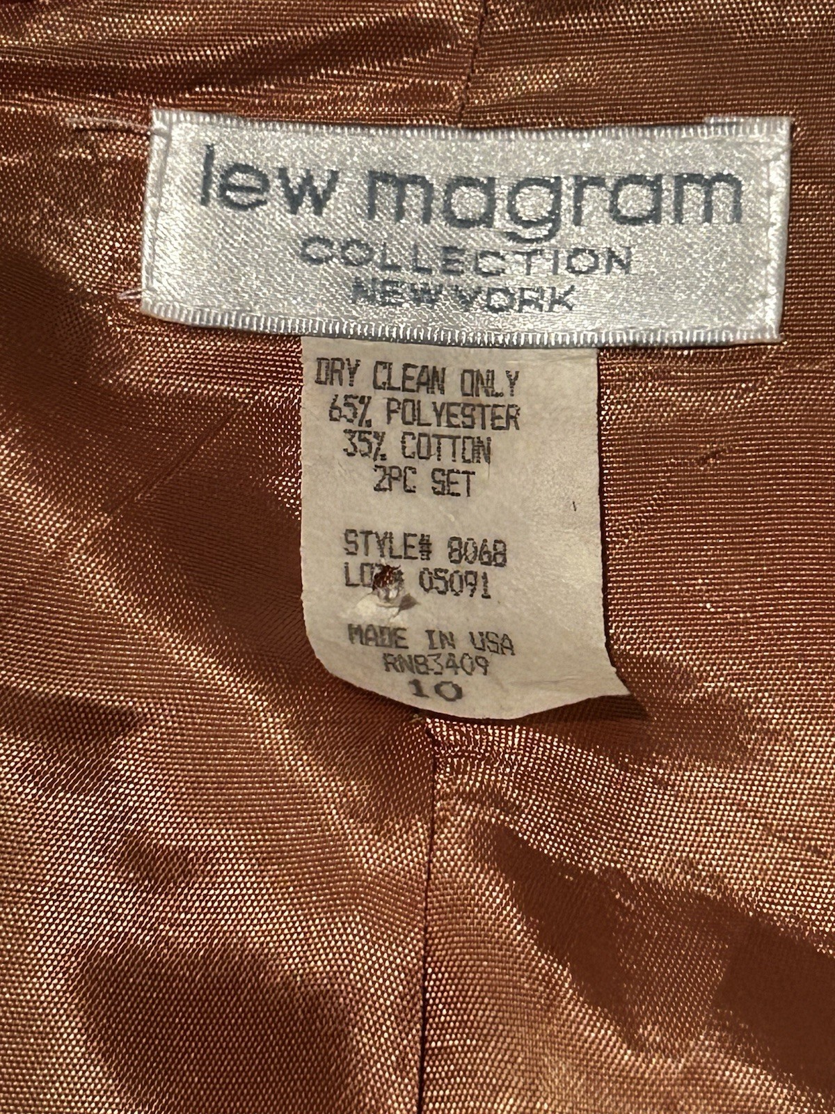 Vintage Lew Magram 2 Piece Skirt Suit Size 10 Brown/Cream Plaid USA Jacket/Skirt