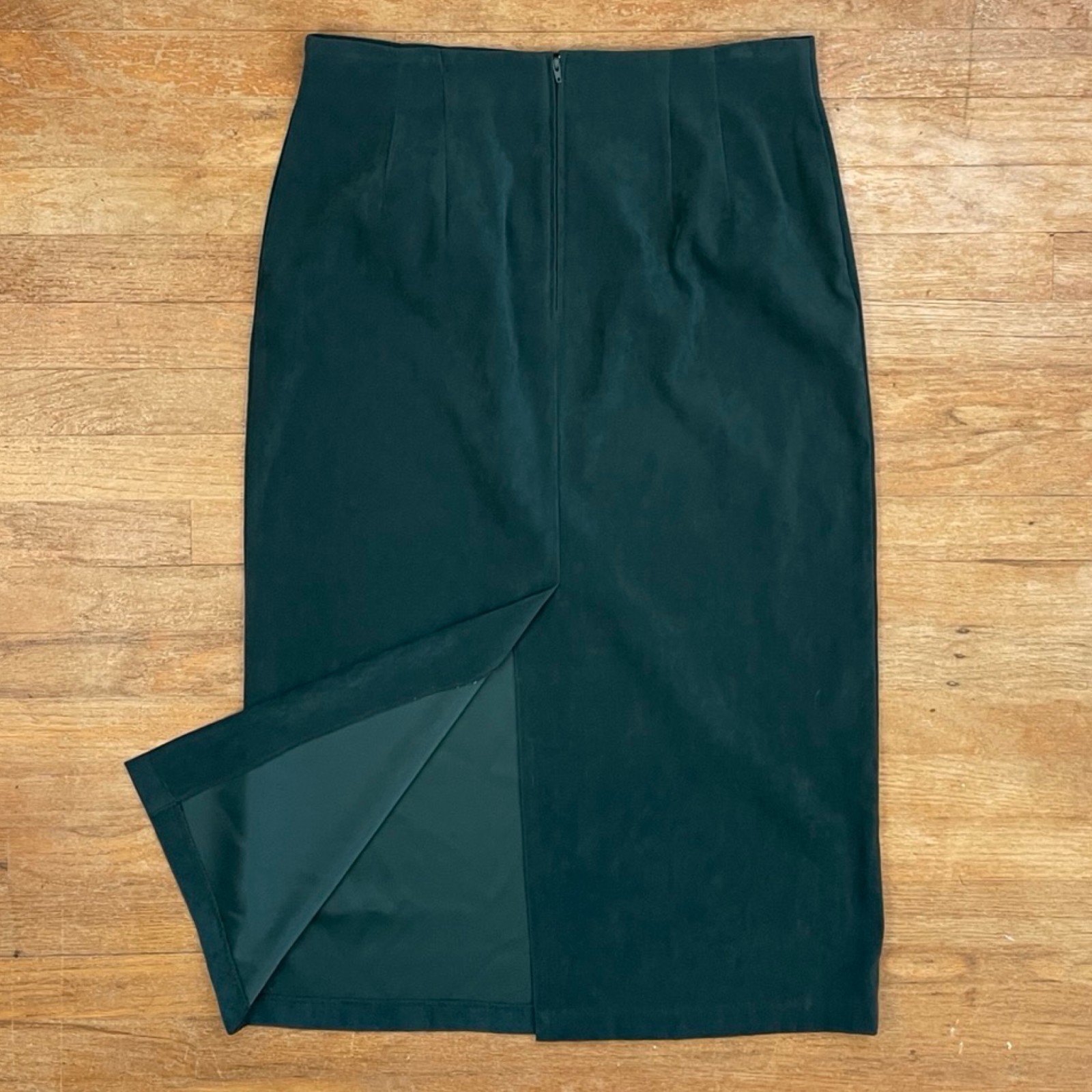Vintage Microfiber Skirt Size XL 34″ Waist 90s Emerald Green Maxi Straight Cut