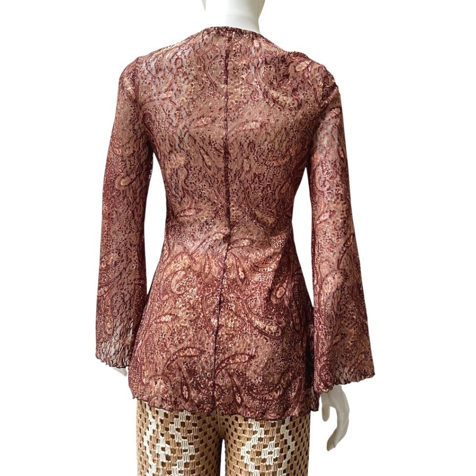 Vtg 90s Bisou Bisou Paisley Lace Bell Sleeve Top Boho S Whitchy Whimsygoth USA