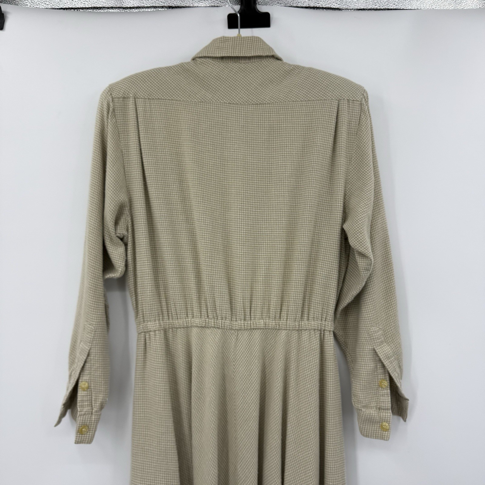 Vintage Banana Republic Safari Midi Dress Sz S Khaki Houndstooth Modest 1987