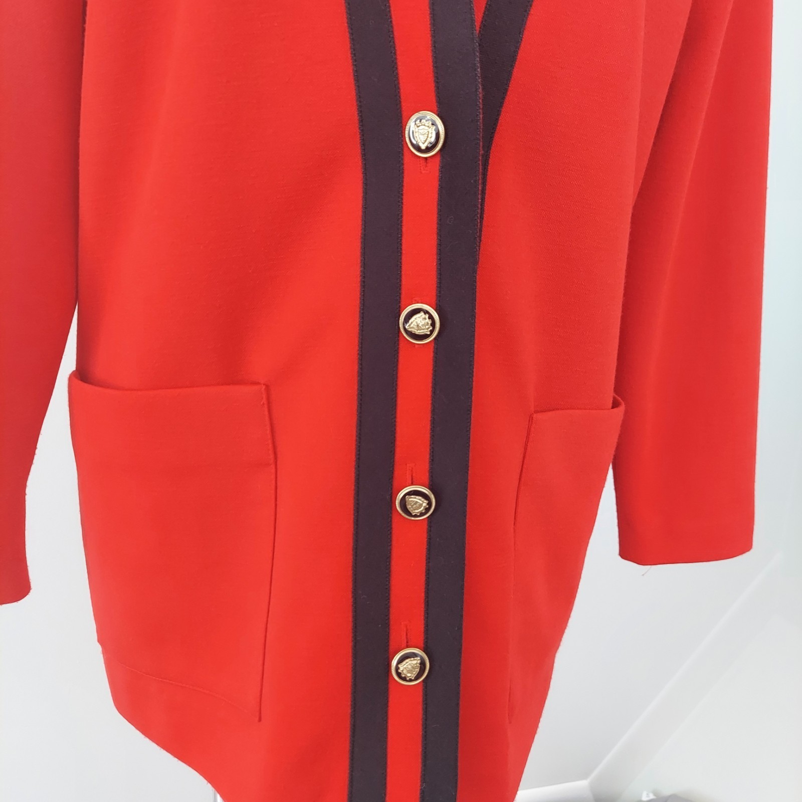 Vintage 80s Leslie Fay Power Suit Blazer Red Black Trim Gold Buttons Women’s 8