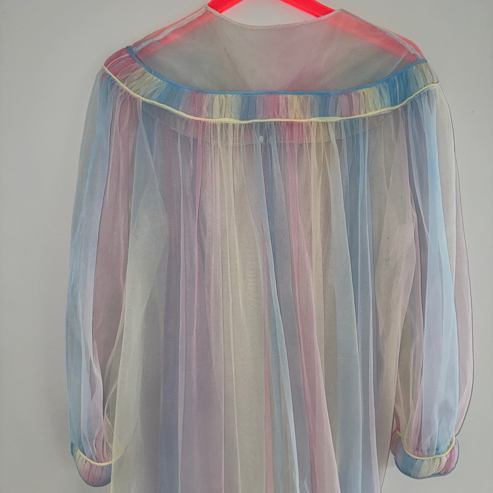 60s vtg DOLSYL Sheer Pastel RAINBOW OMBRE Dressing Gown Chiffon Robe Tent Dress