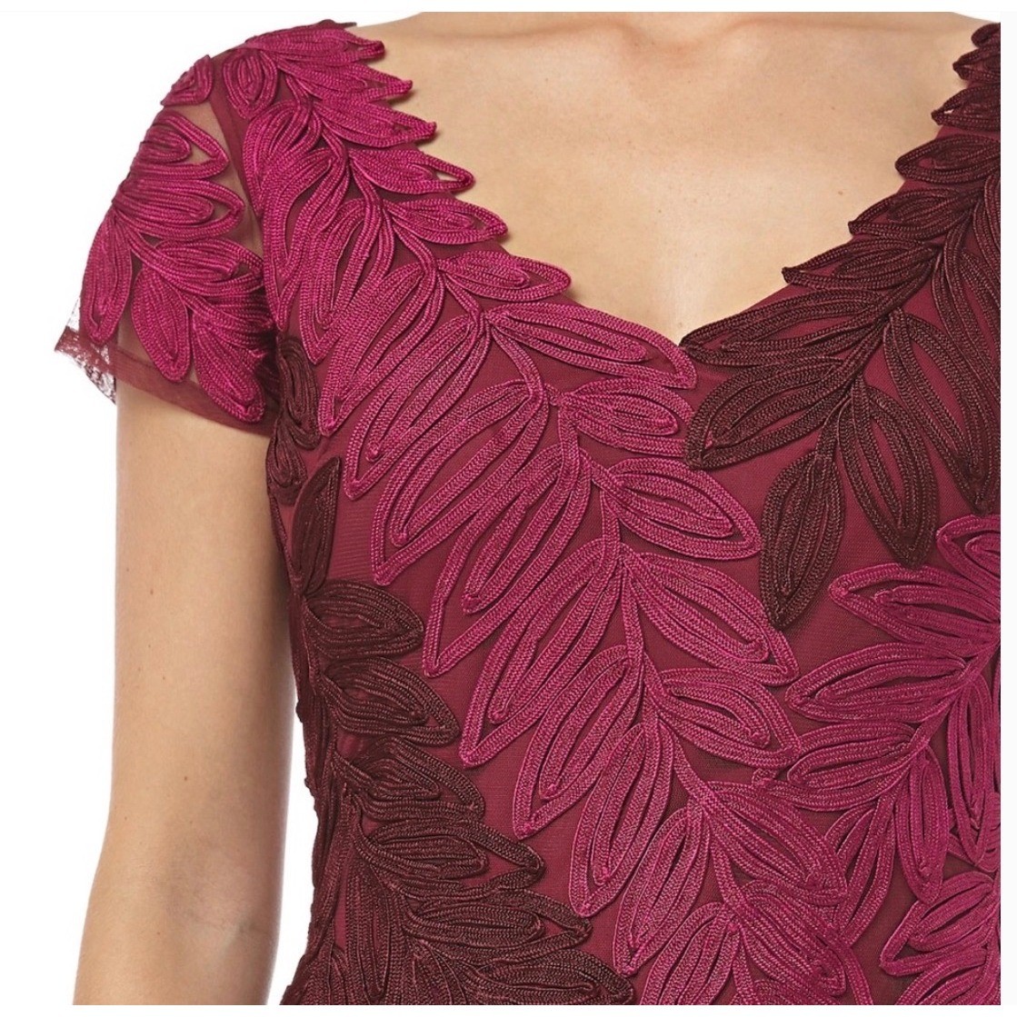 JS Collection Hot Pink Plum Soutache V-neck Midi Dress Leaf Embroidery size 4