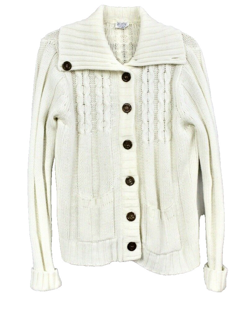 Vintage 70s Ivory Cable Knit Cardigan Sweater Acrylic Schoolgirl M/L Grandpacore