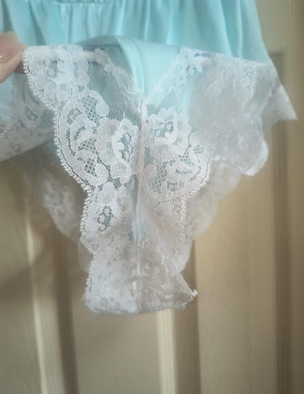 Vintage Blue Lacy Strapless M Romper Sheer Cheeky Teddy Lingerie Made In USA