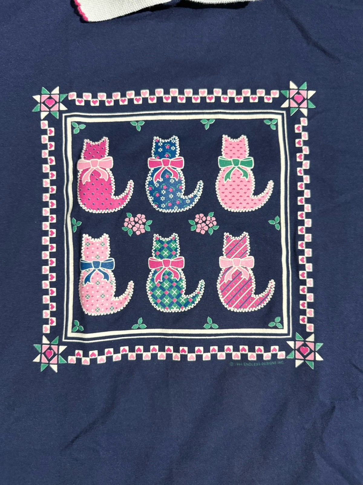 Large True Vintage T-shirt Cats Endless Designs 1994 Collared 1990s