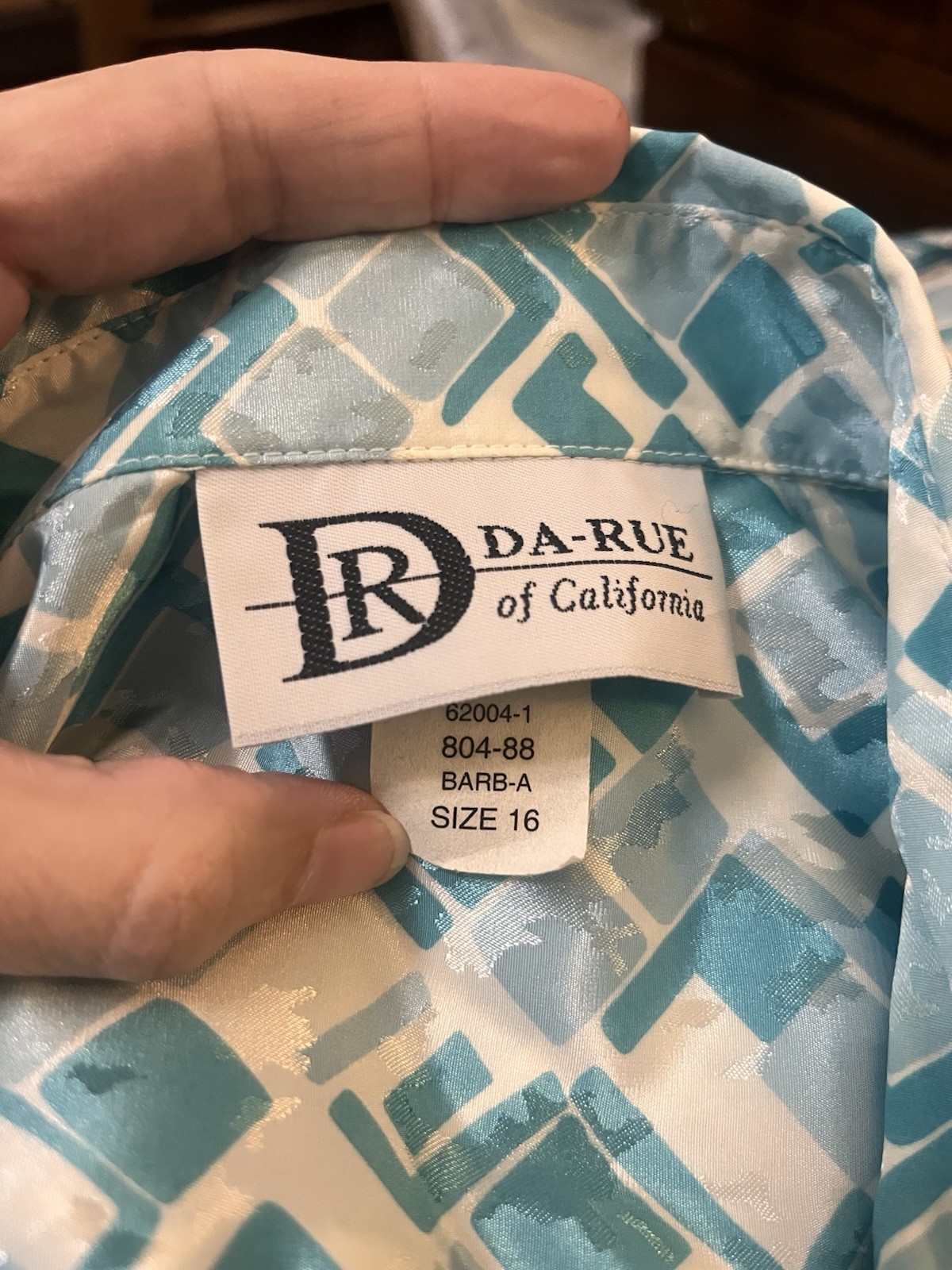 Vintage Da-Rue of California Blouse Sz 16 Elastic Waist 70s Silky Jacquard Shiny
