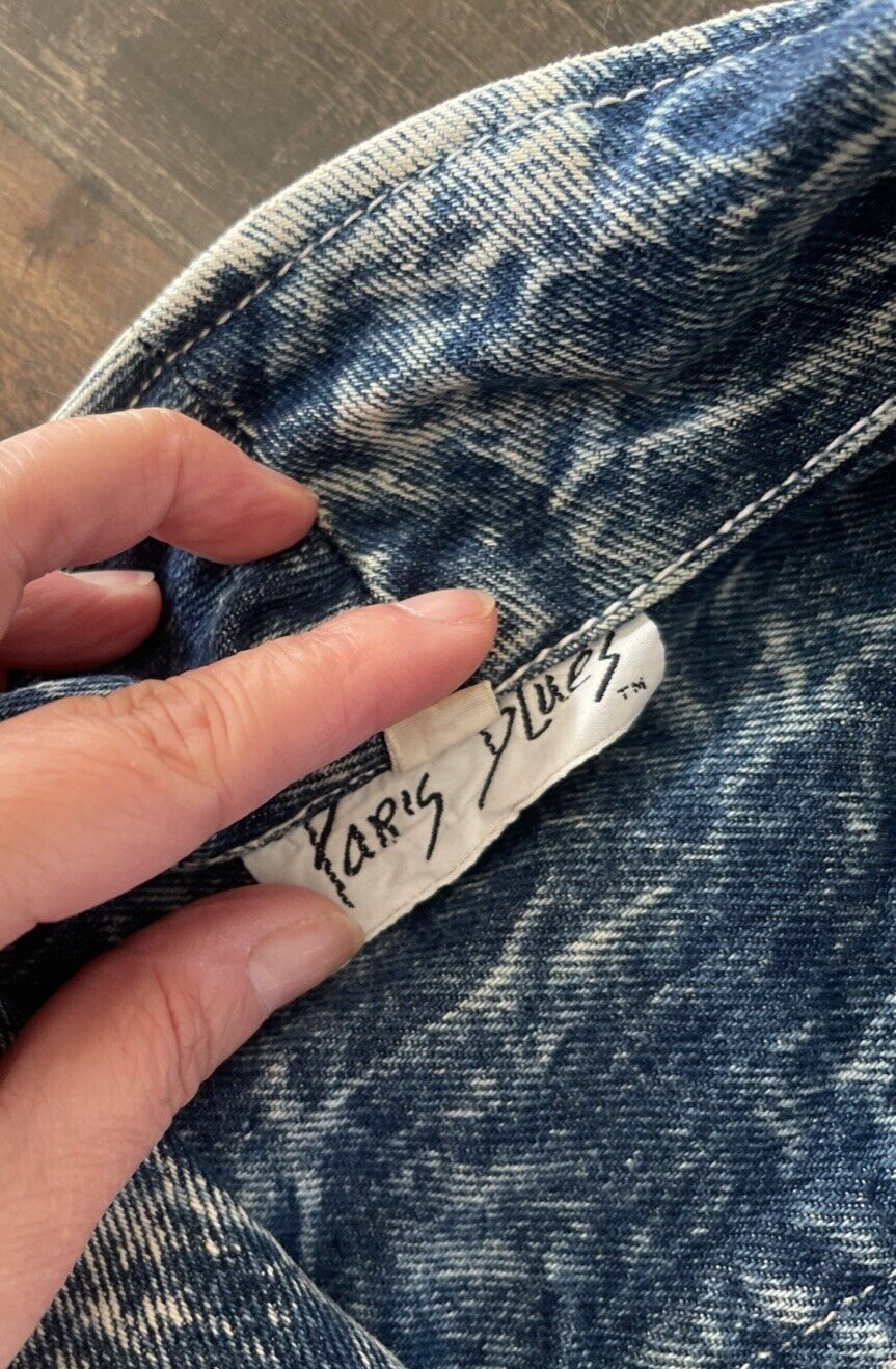 Paris Blues Acid Wash Denim Bomber Jacket with Peplum Size L Vintage 90s
