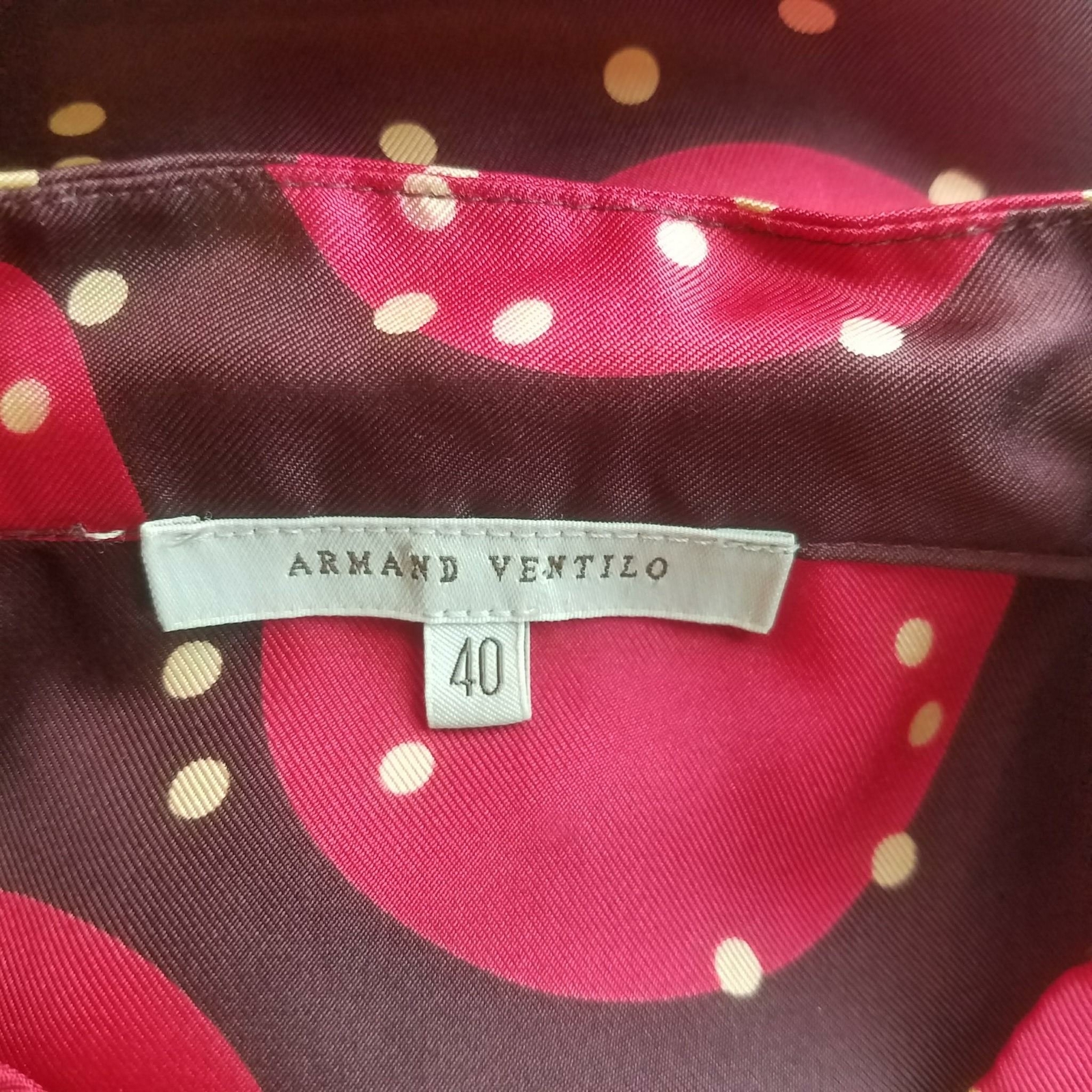 Vintage Armand Ventilo Womens Brown w/ red White Dots Size 40/S Top Assymetric