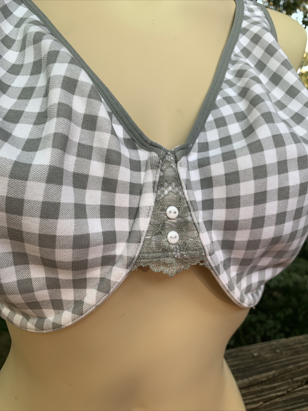 CACIQUE Gray Grey Houndstooth Plaid Bra Size 38H 38 H Cup Vintage ❤️sj7m27