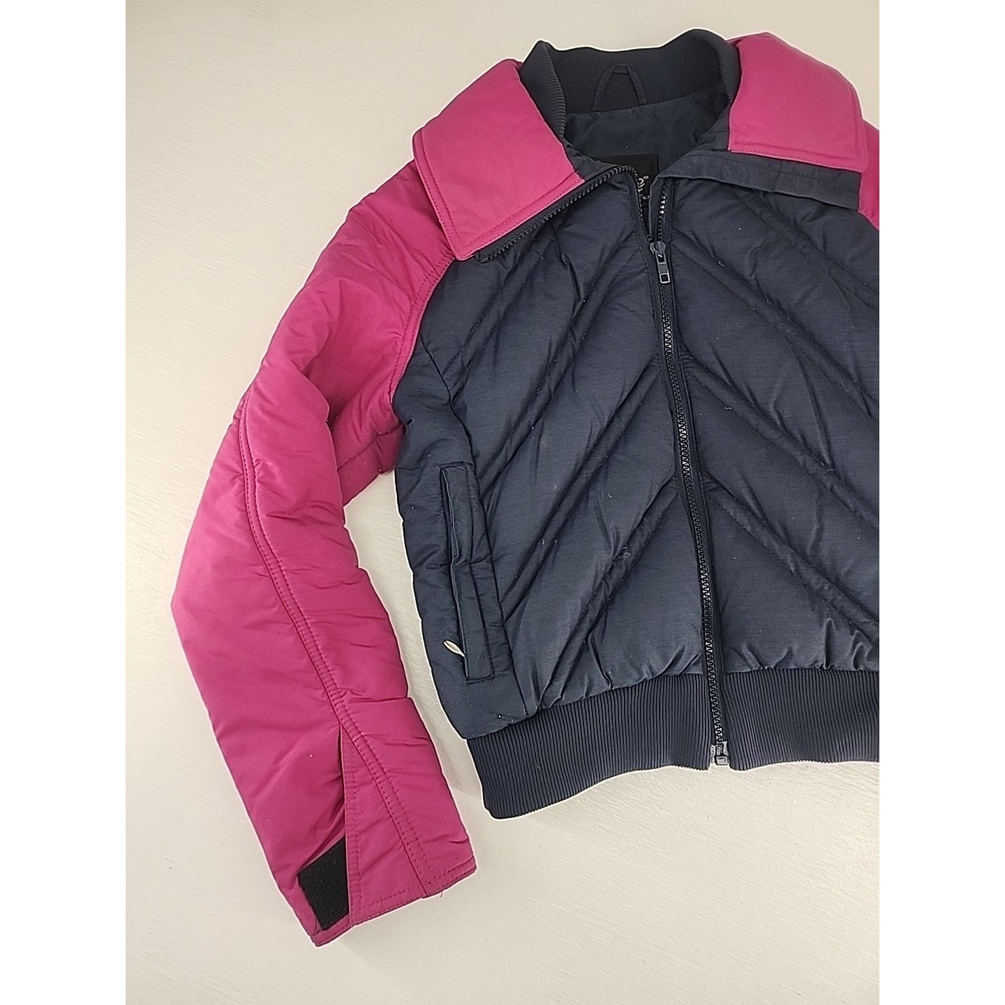 Roffe Vintage Navy Pink Quilted Chevron Puffer Ski Jacket Made in USA Womens XS