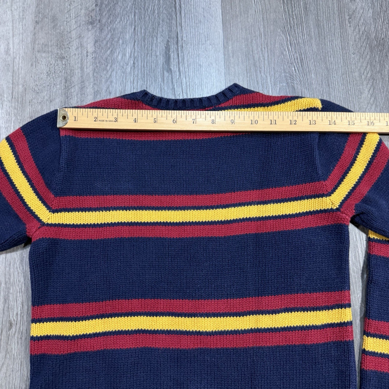Vintage 90s Polo Ralph Lauren Striped Cotton Sweater Navy Red Yellow Youth M