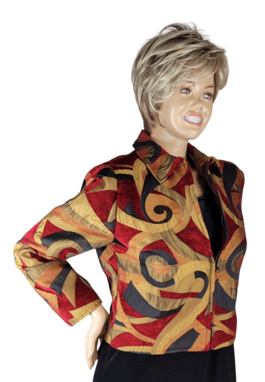 Vintage Painted Pony Uniquely USA Cropped Abstract Velvet Tapestry Jacket Size M