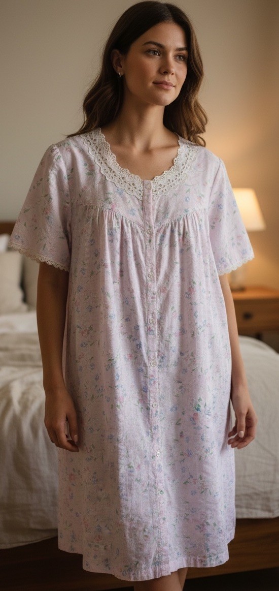Vintage CHARACTER Duster House Dress Robe Large Pink Multi Floral Sheersucker