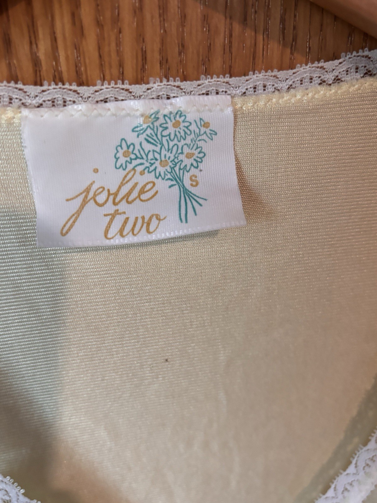 Vintage Jolie Two Yellow Embroidered Satin Lace Nightgown JCPenney Sz Small New