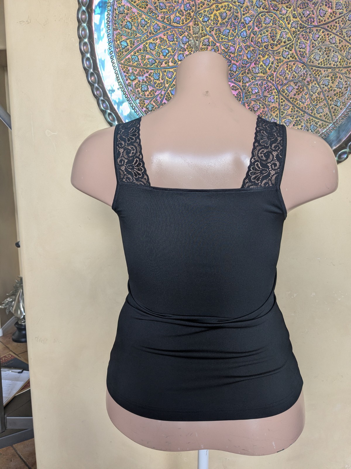 Vintage Sexy Sissy Black Lacy Stretchy Camisole Top Lingerie Large