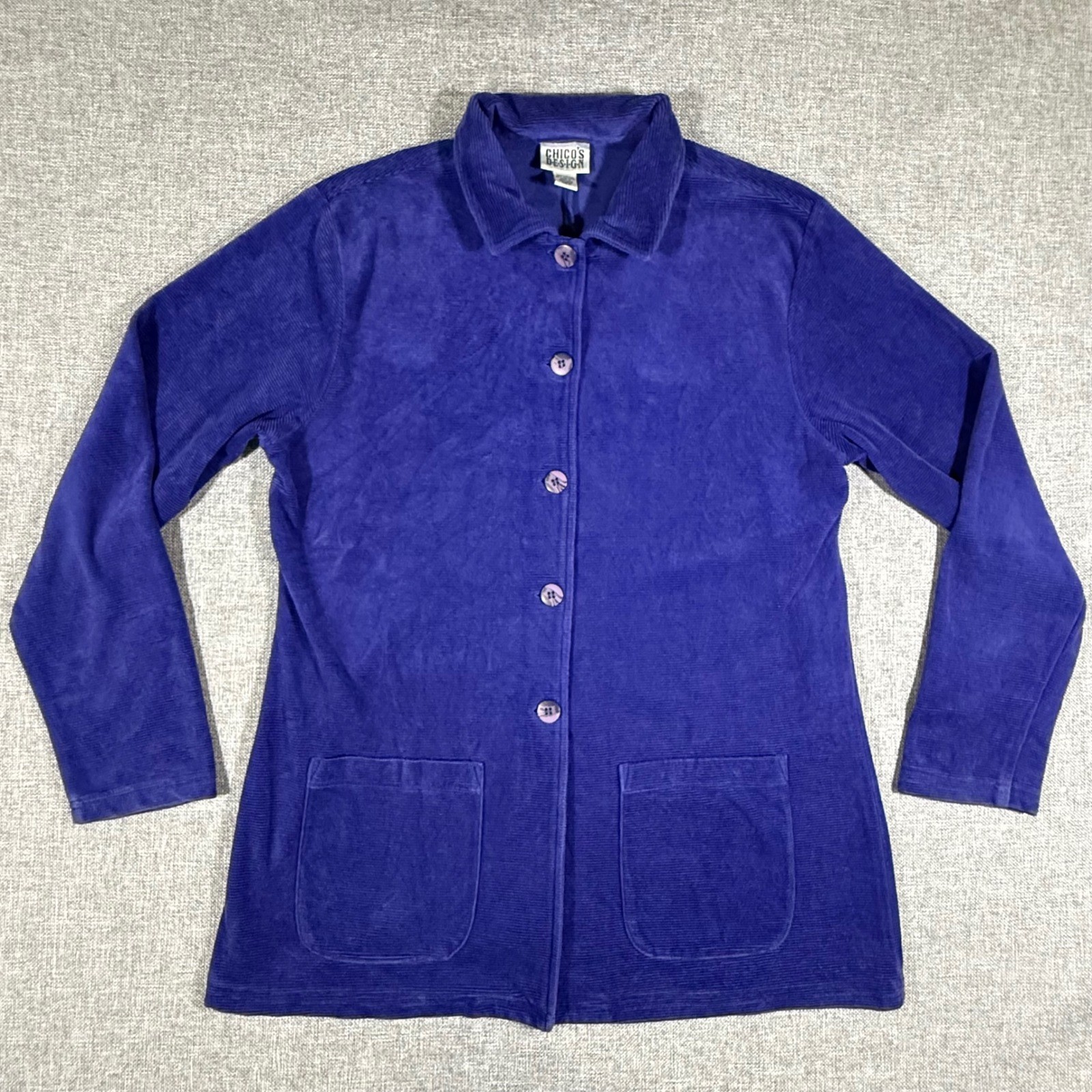VTG Chico’s Design Purple Corduroy Jacket Women Size 2 Large Button Up Shacket