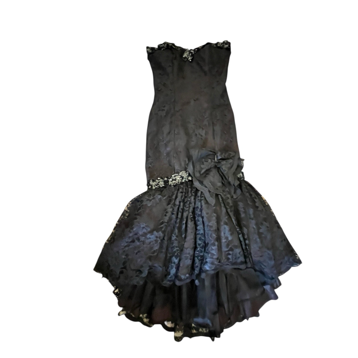VTG 1980’s ZUM ZUM Black Lace Strapless Mermaid Fishtail Dress / XS/ Gothic Prom