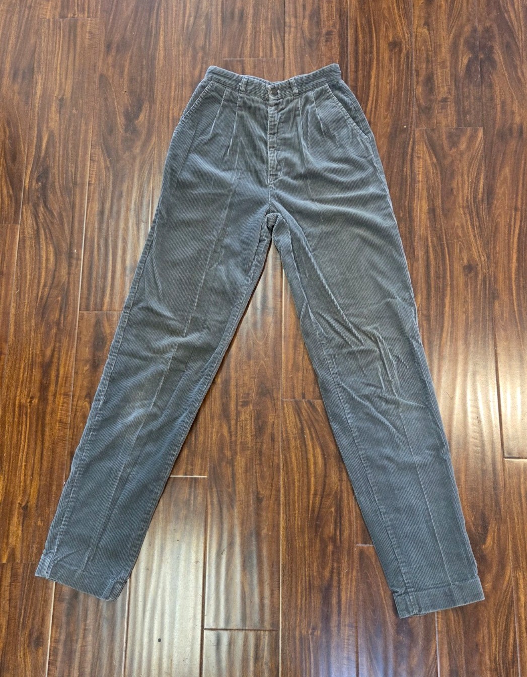 Vintage 70s Chemin De Fer Corduroy High Waisted Pants Gray Size 24