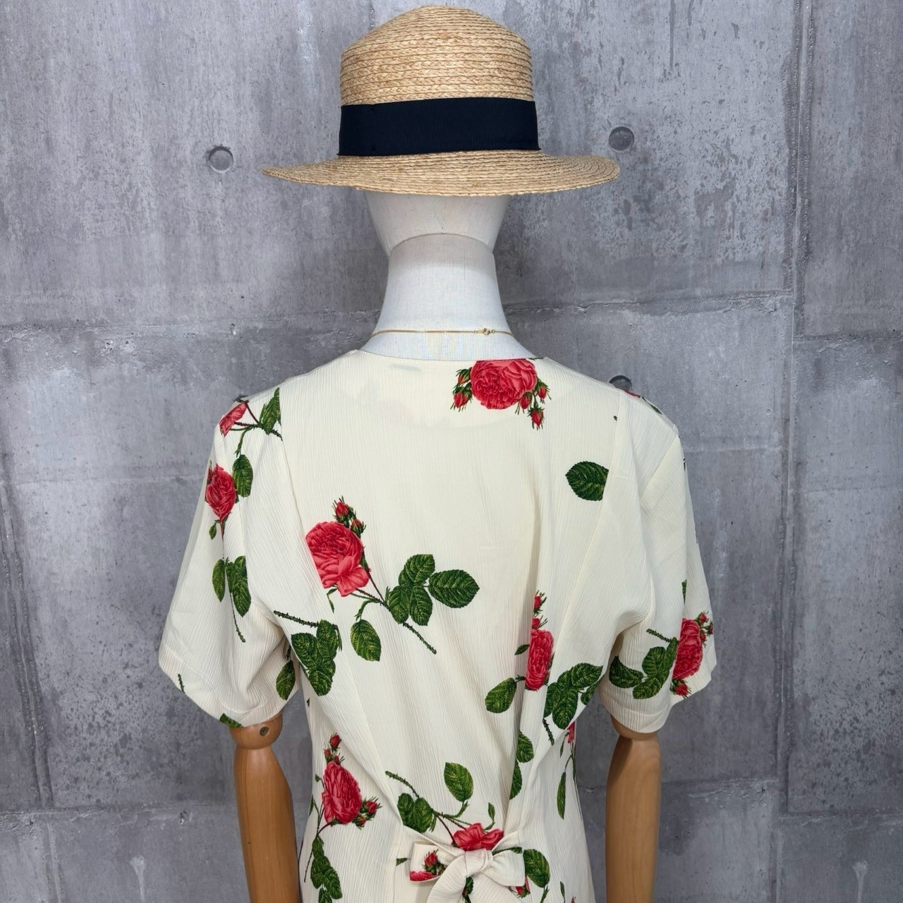Vintage Ivory Red Rose Floral Maxi Dress Button Front Cottagecore Romantic 90s