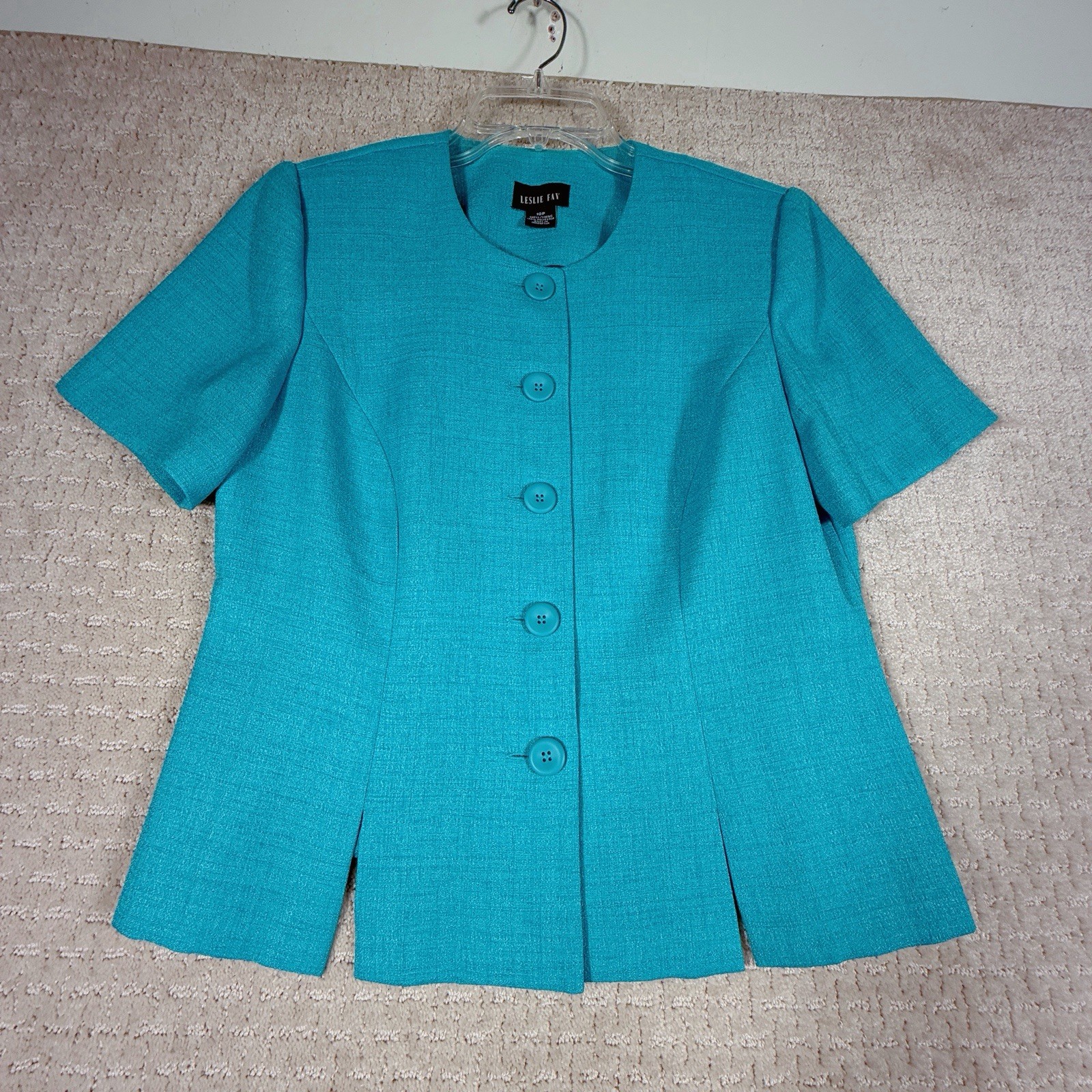 Vintage Leslie Fay Petite 3 Pc Set Size 10P Teal Pleated Skirt Blouse Secretary