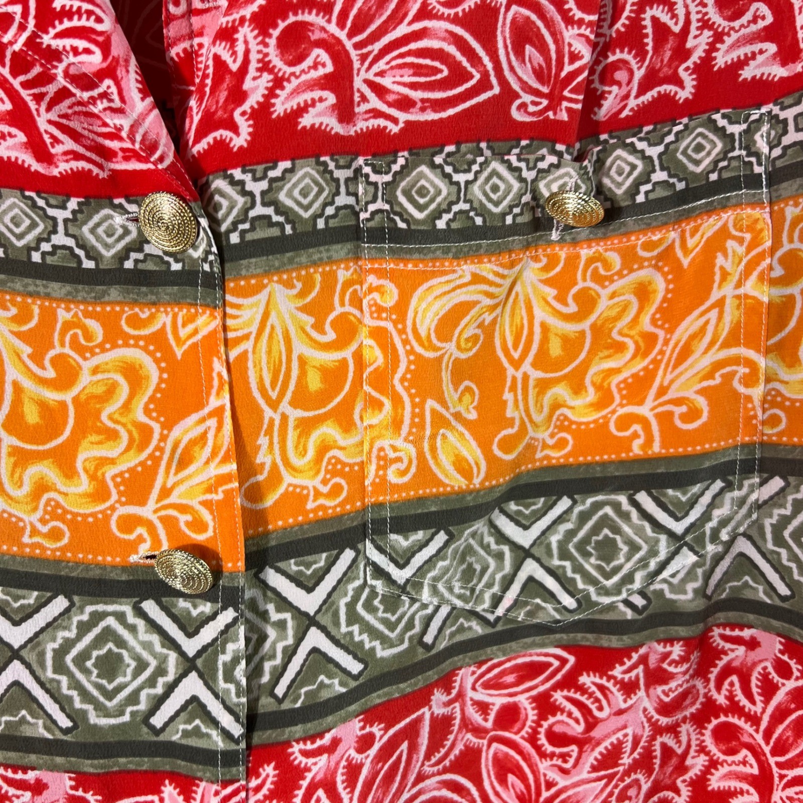 Adam Douglas Vintage 90s 2 Piece Silk Skirt Set Red Orange Floral Geometric XL