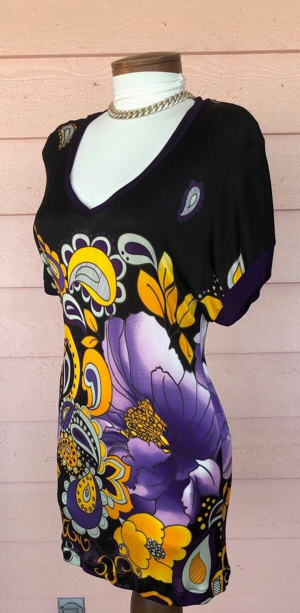 VTG CUSTO BARCELONA Dress Sz S Curvy Stretch BodyCon Great Colors/Condition FAB
