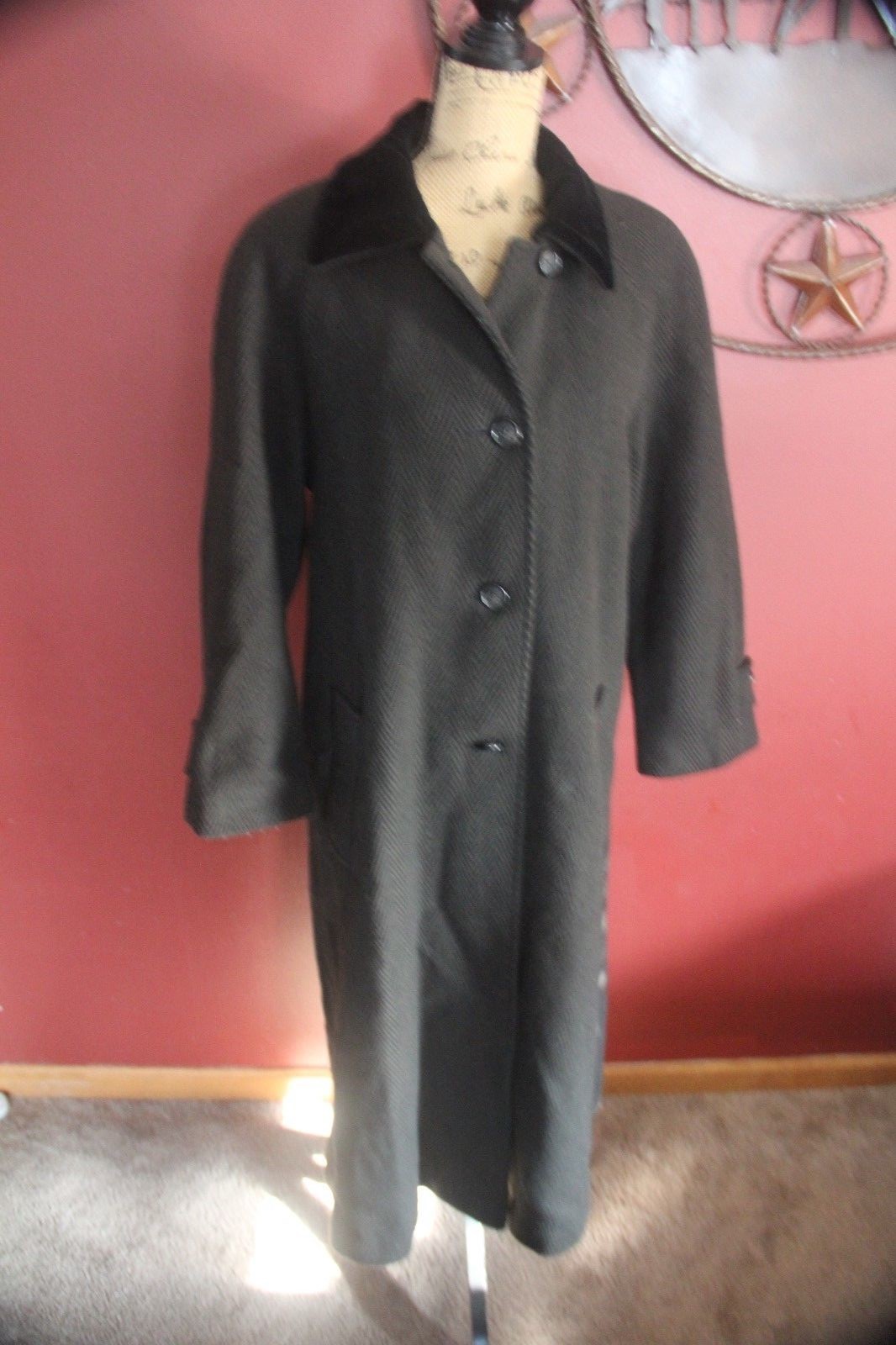 Fleet Street Trench Wool Women Vintage Sz 12 Large Jacket Coat Black Winter Fall