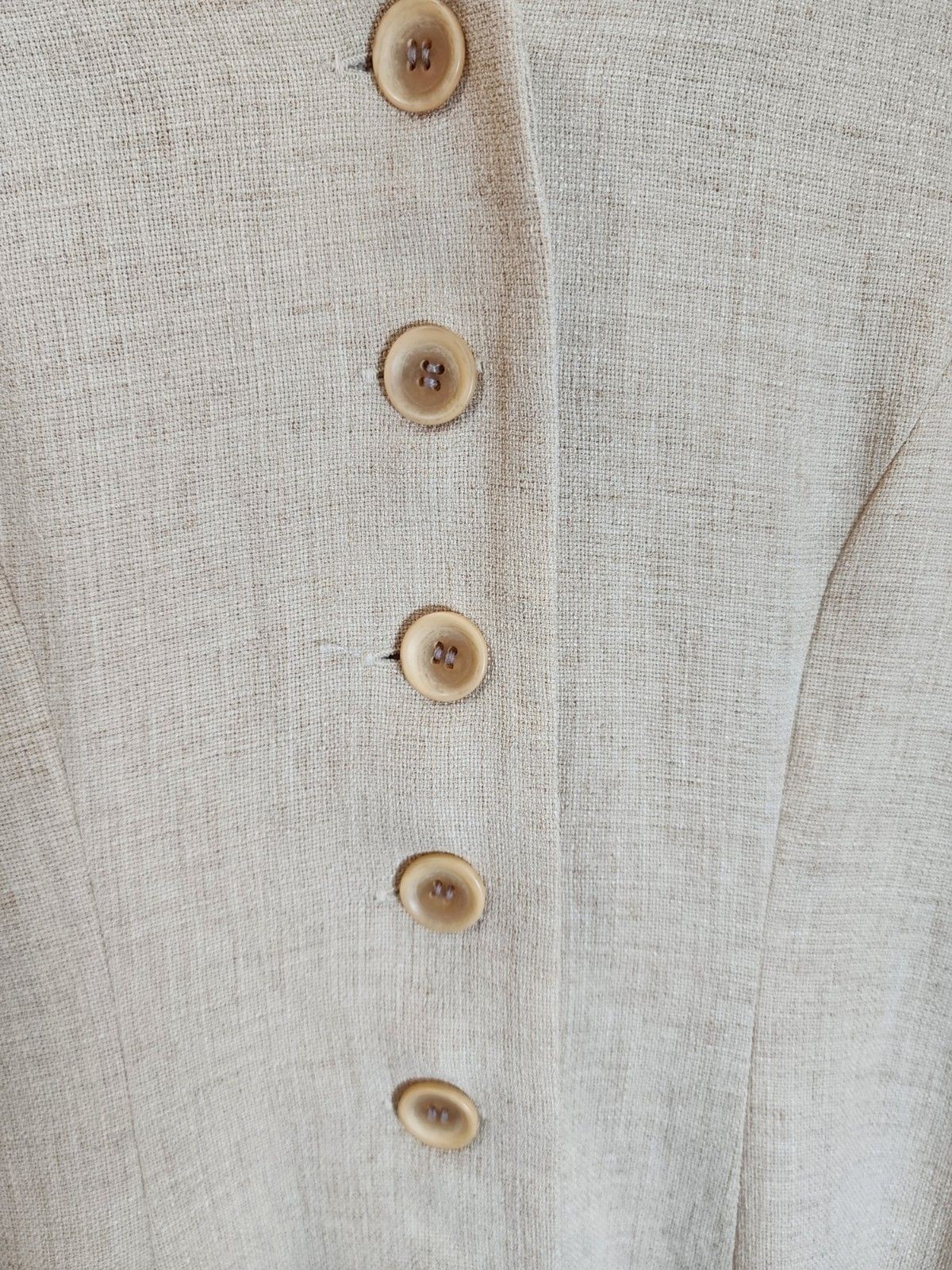 Vintage 90s Japanese Minimalist Midi Dress Beige Small Button Front Drian Grey