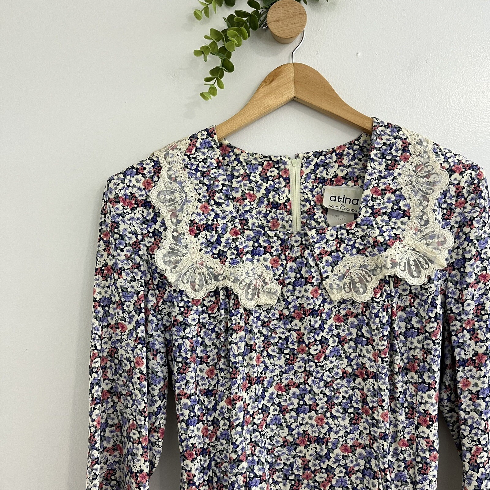 Atina By Karon Crosby Vintage Cottagecore Lace Collar Floral Modest Dress Sz 12