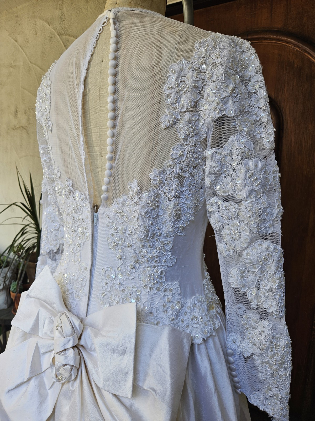 Vintage 90s Wedding Dress Princess Ballgown Basque Waist Silk Dupioni Size 10