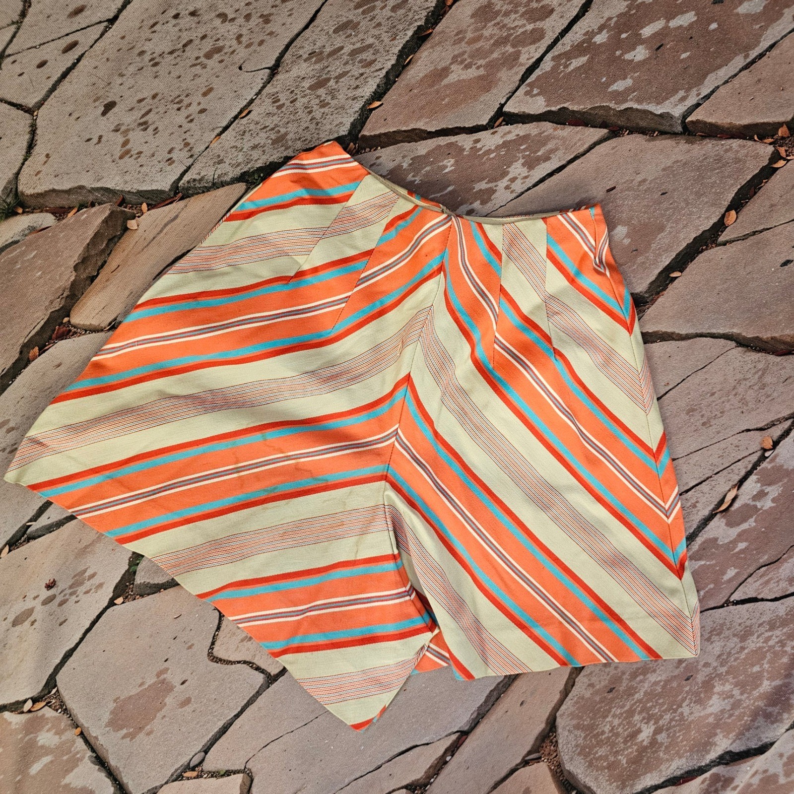 Vintage 1970s Bobbie Brooks Striped High Waisted Shorts Orange Teal Button Front