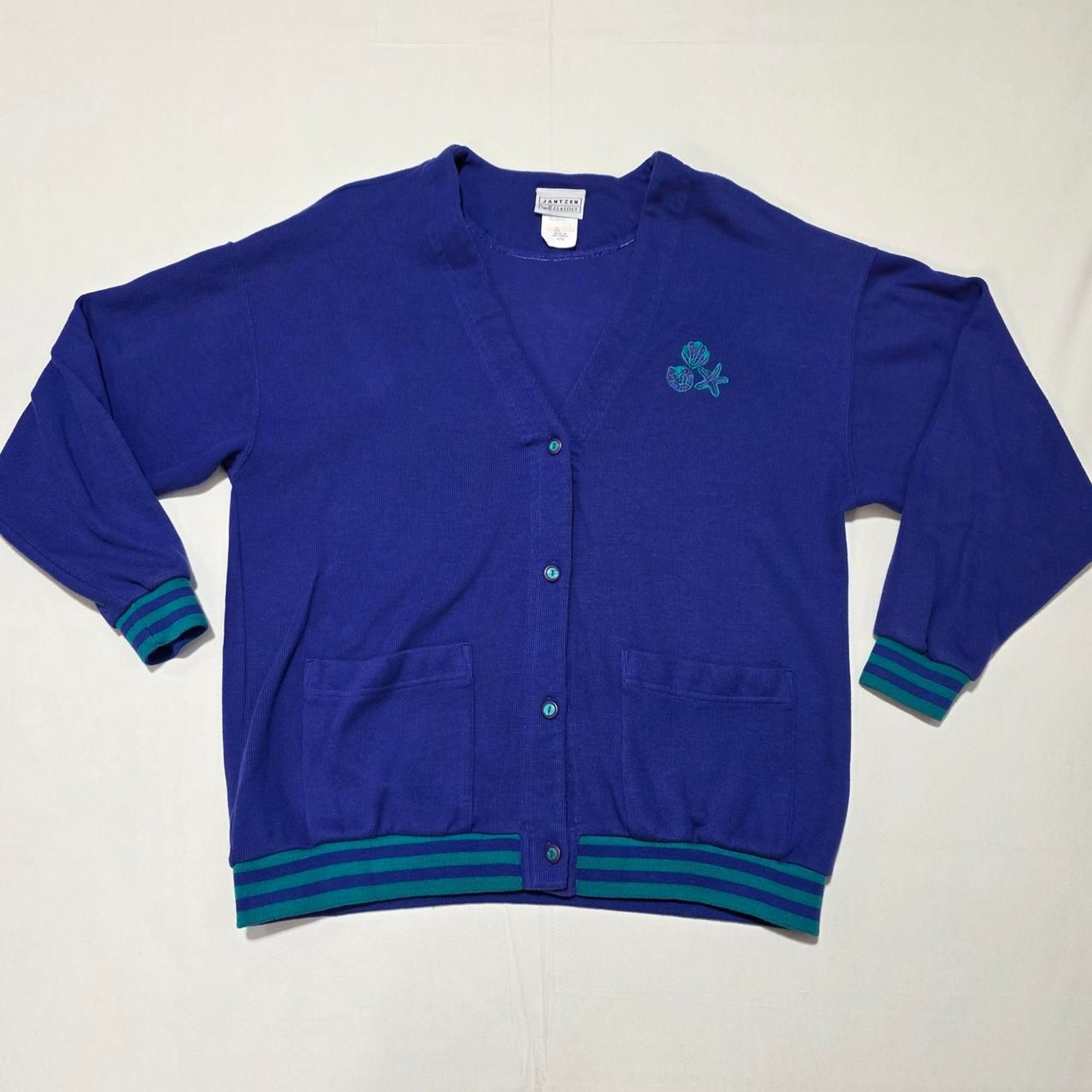 Jantzen Classics women’s size large embroidered seashell and starfish cardigan