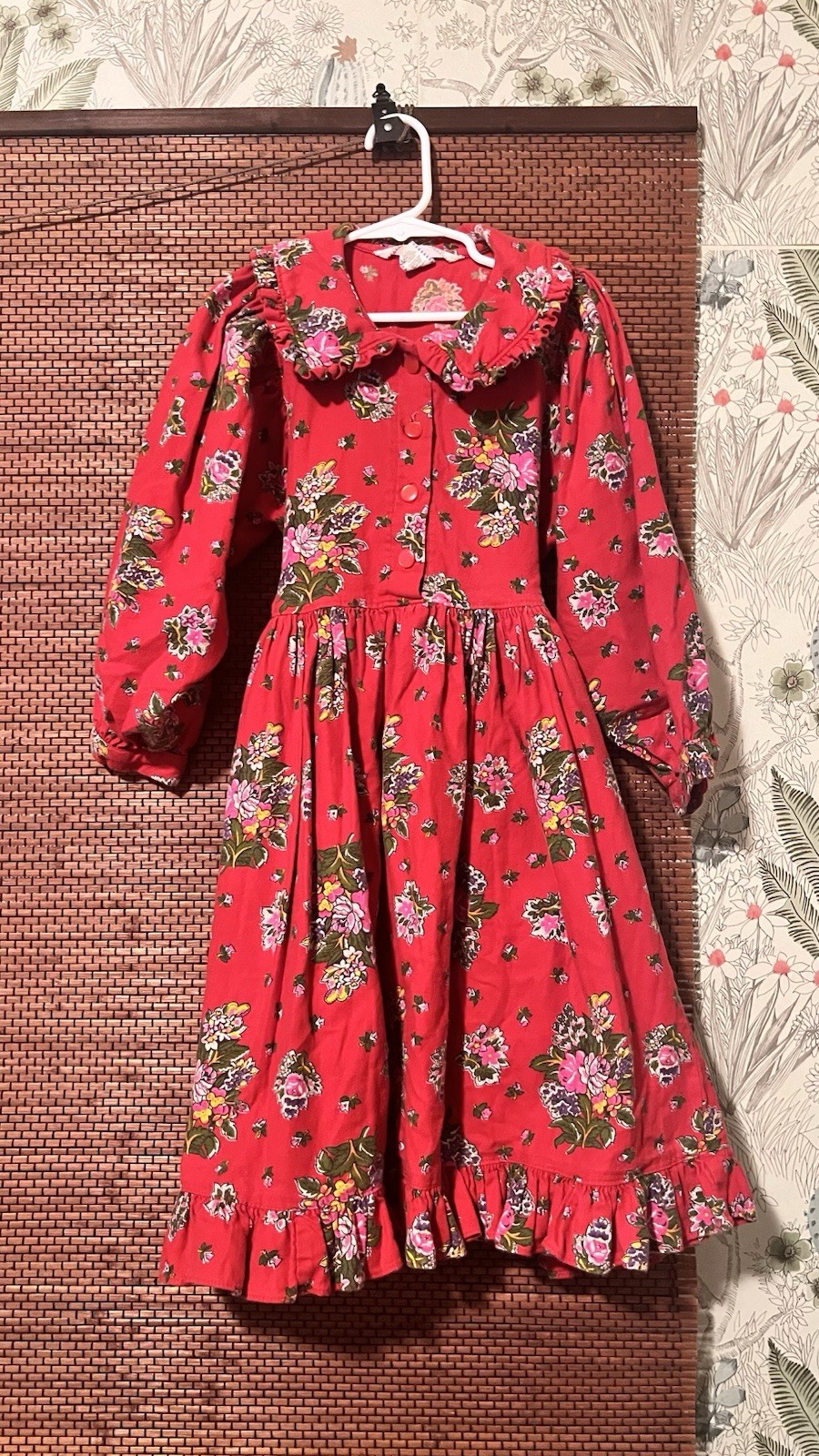 Vintage 80/90s HANNA ANDERSSON Red Floral Print Dress – Size 110