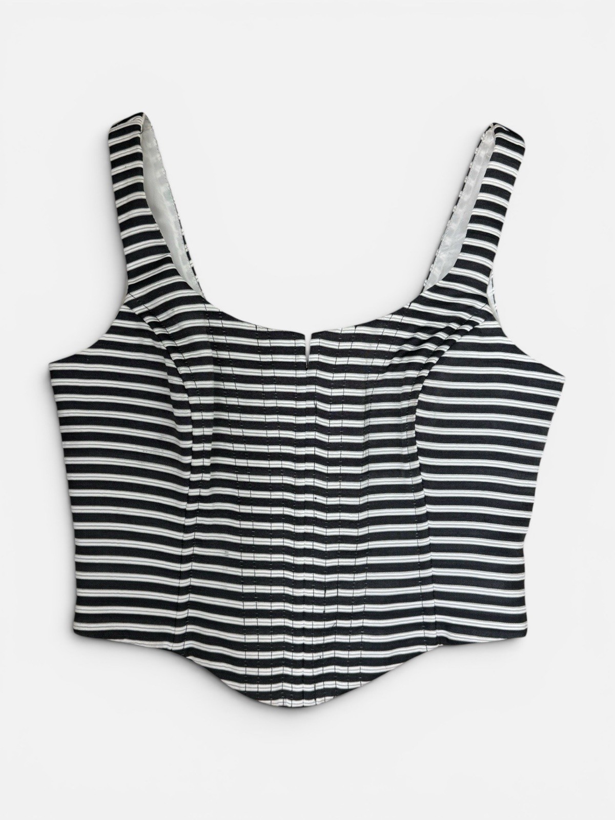 Caché Vintage 90s Y2K Bustier Top Womens Sz 6 Black White Stripe Corset Tank 00s