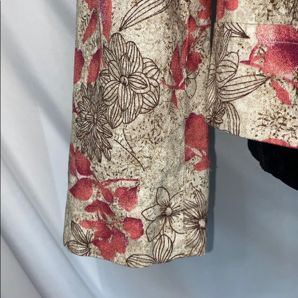 RQT Vintage Floral Blazer Jacket Womens Size 14 Linen Blend Tan Pink Boho Lined