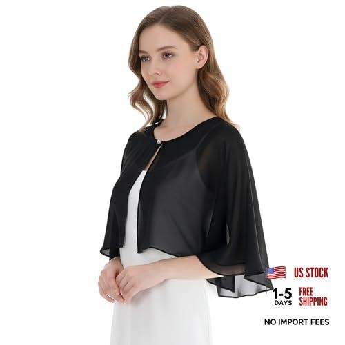1Pcs Chiffon Shawl and Wraps for Evening Dress Wedding Vintage Style Cape Black