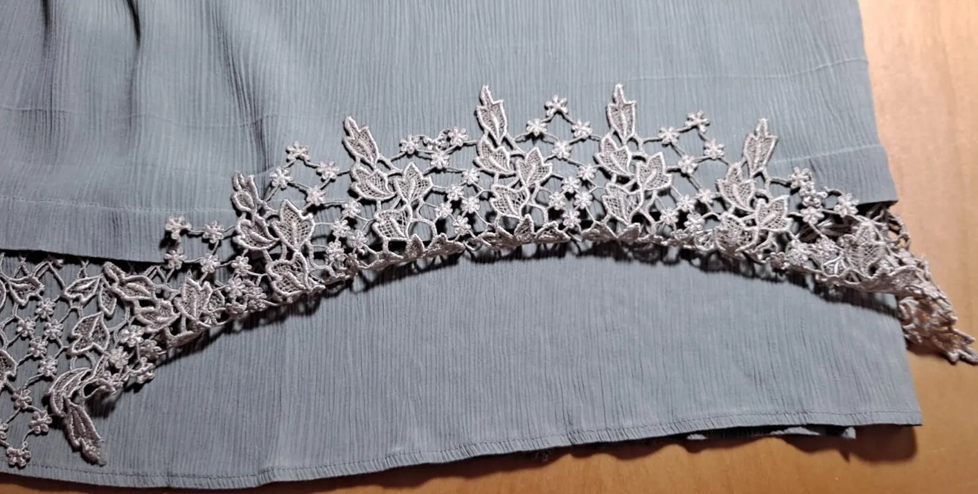 Vtg 80s Bryan Emerson for Henri Bendel Sage Maxi Shift Dress Ecru Lace Trim OS L