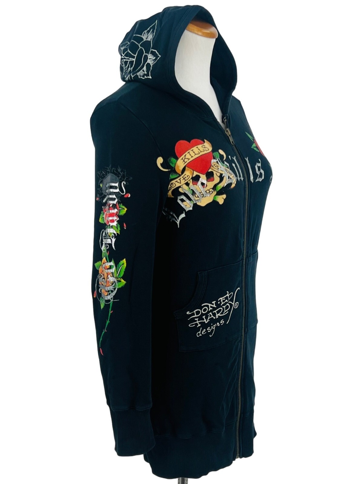 VTG Ed Hardy Christian Audigier Black Tattoo Graphic Zip Hoodie S | McBling Y2K